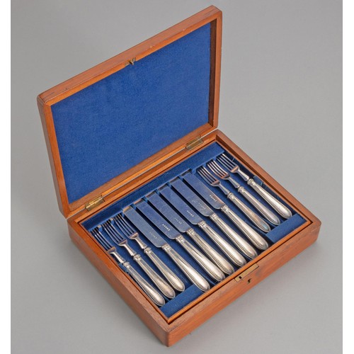 1111 - AN CASED SET OF TWELVE ELECTROPLATE TABLE KNIVES AND TABLE FORKS, MARTIN, HALL AND CO LTD