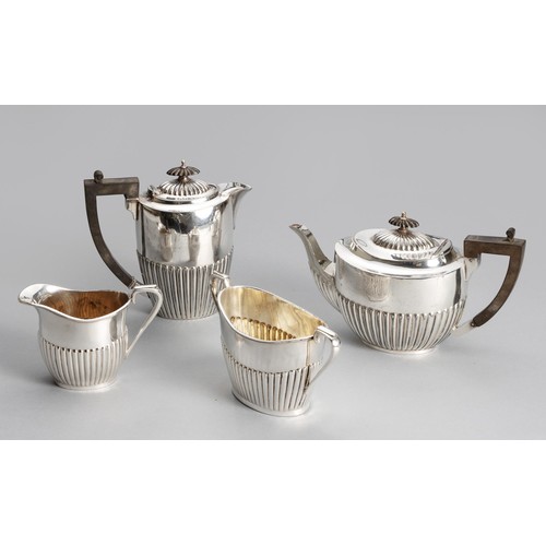 1113 - AN ASSEMBLED ELECTROPLATE FOUR PIECE TEA AND COFFEE SERVICE, VARIOUS MAKERS AND DATES