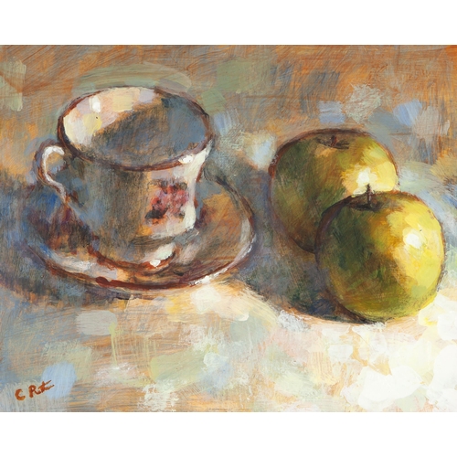 994 - Chris Ruthven (South African 20th Century) STILL LIFE - APPLES & TEACUP