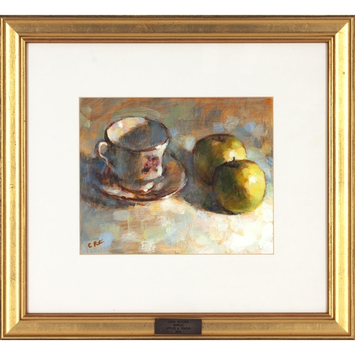 994 - Chris Ruthven (South African 20th Century) STILL LIFE - APPLES & TEACUP