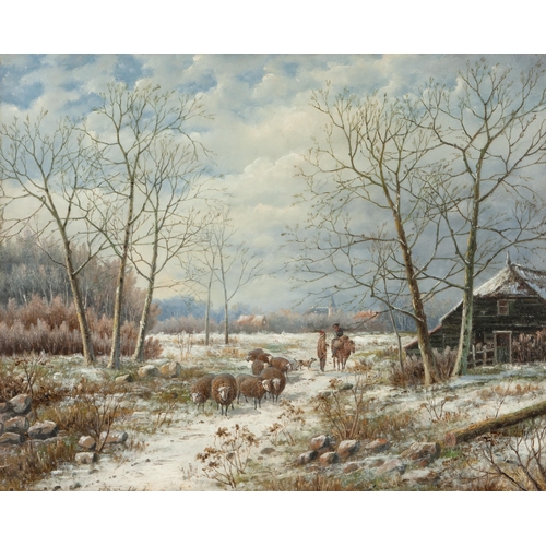 1028 - Attributed to Hendrik Barend Koekkoek (Dutch 19th Century) HERDING THE SHEEP IN THE WINTER