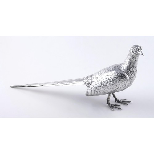 176 - AN ELIZABETH II SILVER PHEASANT, JONES AND SON, LONDON, 1963