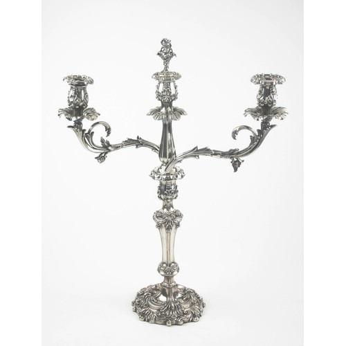 395 - AN ELECTROPLATE THREE LIGHT CANDELABRA