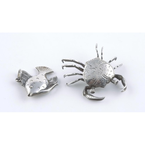 300 - A SILVER FISH AND CRAB CHARM, VARIOUS MAKERS AND DATES