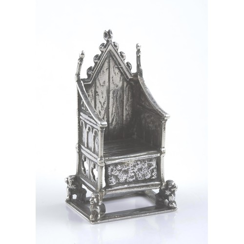 113 - A VICTORIAN SILVER MINIATURE THRONE, CORNELIUS DESORMEAUX SAUNDERS, CHESTER, 1901