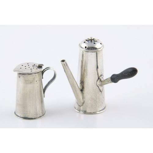 96 - A VICTORIAN SILVER MINIATURE CHOCOLATE POT AND MILK JUG, CORNELIUS DESORMEAUX SAUNDERS, CHESTER, 189... 