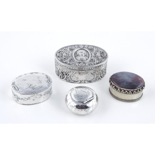 405 - A COLLECTION OF SILVER AND ELECTROPLATE PILL BOXES