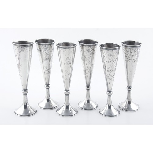 98 - A SET OF SIX VICTORIAN SILVER VODKA FLUTES, RUSSIAN, 1896