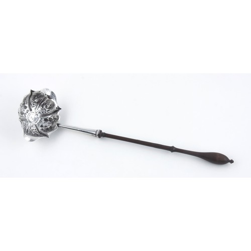 298 - A SILVER TODDY LADLE, MAKER AND DATE MARKS RUBBED