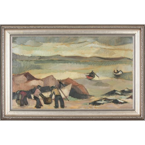 483 - F. Brandenburger (South African 20th Century) FISHERMEN AND ROWING BOATS