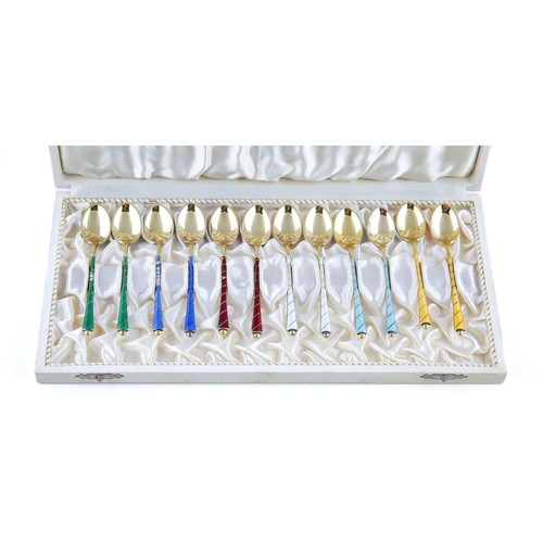 344 - TWELVE ENAMELED TEASPOONS, EGON LAURIDSEN, DENMARK