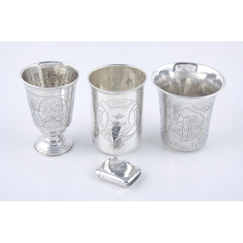 336 - THREE SILVER BEAKERS AND A VESTA CASE