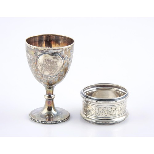 86 - A VICTORIAN SILVER EGG CUP AND SERVIETTE RING, MAPPIN AND WEBB, LONDON, 1891