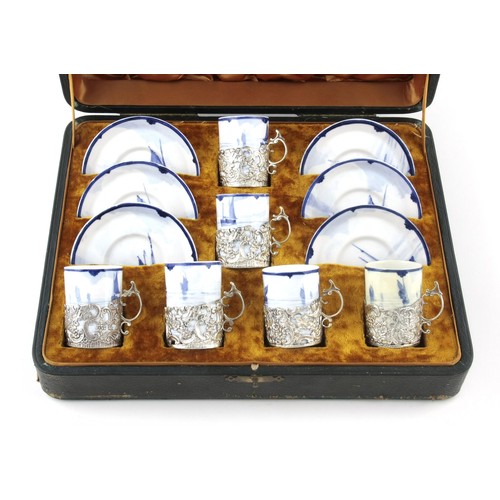 123 - AN EDWARD VII AYNSLEY CASED DEMITASSE SET, ARMY AND NAVY CO-OP, LONDON, 1904