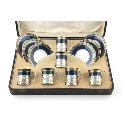 153 - AN AYNSLEY CASED DEMITASSE SET, ELLIS & CO, BIRMINGHAM, 1927