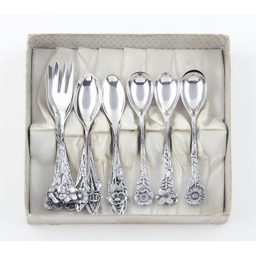 107 - A SET OF COFFEE SPOONS AND CAKE FORKS, HARRODS, LONDON, 19TH CENTURY