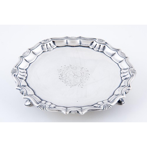 6 - A GEORGE II SILVER SALVER, ROBERT ABERCROMBY, LONDON, 1741