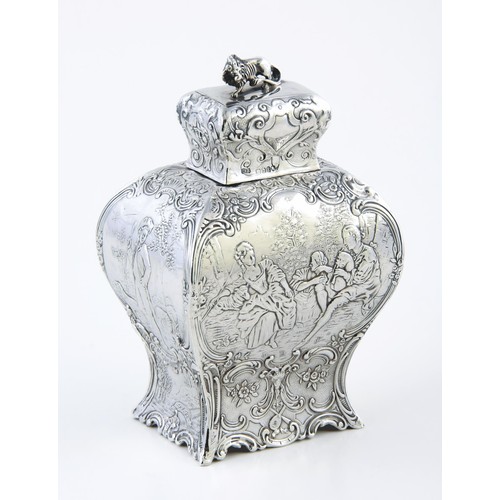 320 - A SILVER TEA CADDY, POSSIBLY INDIAN, 19TH CENTURY