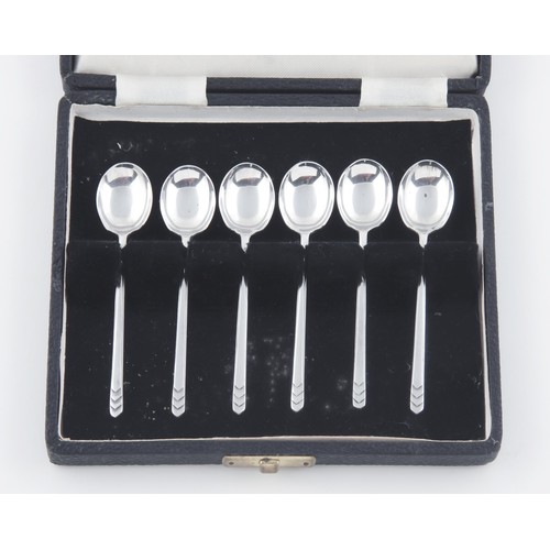 168 - A CASED SET OF SIX GEORGE VI SILVER MOCHA SPOONS, JAMES DIXON AND SONS LTD, SHEFFIELD, 1943