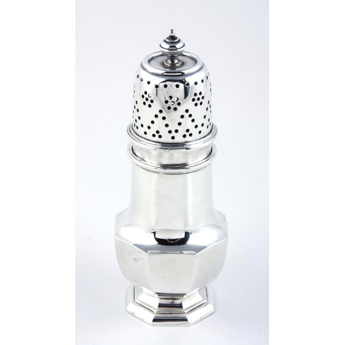 151 - A GEORGE V SILVER SUGAR CASTER, HAWKSWORTH AND EYRE, LONDON, 1925