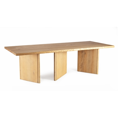 72 - AN ASH CUSTOM TRIPLE PLINTH DINING TABLE