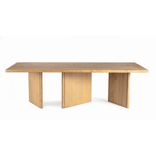 72 - AN ASH CUSTOM TRIPLE PLINTH DINING TABLE