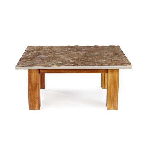 73 - A TABLE MOUNTAIN SANDSTONE AND IROKO COFFEE TABLE