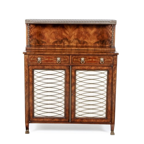292 - A MAHOGANY, ROSEWOOD AND BRASS INLAID CHIFFONIER, MANUFACTURED BY THEODORE ALEXANDER, MODERN