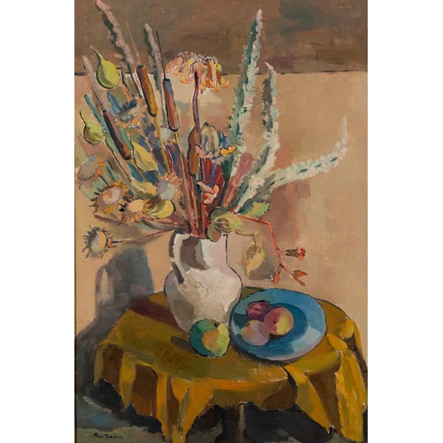 76 - Mimi Toerien (South African 20th century-) STILL LIFE WITH FLOWERS AND PEACHES