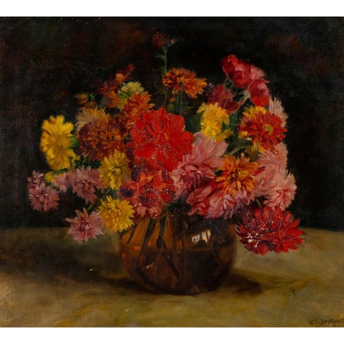 77 - A.C. Janse van Bez***out () STILL LIFE WITH VASE OF RED, PINK AND YELLOW FLOWERS