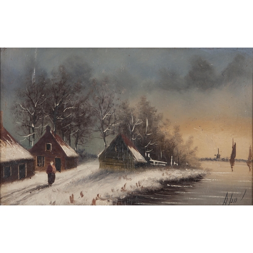 377 - Attributed to Louis Apol (Dutch 1850 - 1936) WINTER SCENE BY CANAL