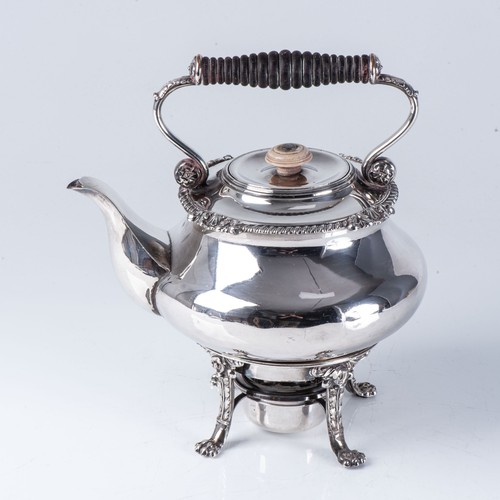 855 - AN ELECTROPLATE TEA KETTLE-ON-STAND WITH BURNER, LATE 19TH CENTURY