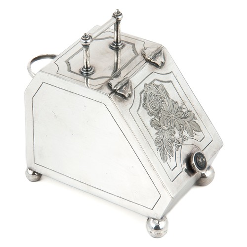 876 - A SILVER-PLATE NOVELTY COAL SCUTTLE, POSSIBLY BRITANNIA