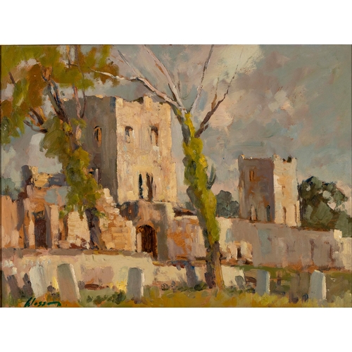 62 - Edward Wesson (British 1910 - 1983) OLD GRAVEYARD IN FRONT OF CASTLE