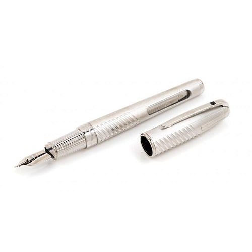 55 - A MONTBLANC SLIMLINE STAINLESS STEEL FOUNTAIN PEN