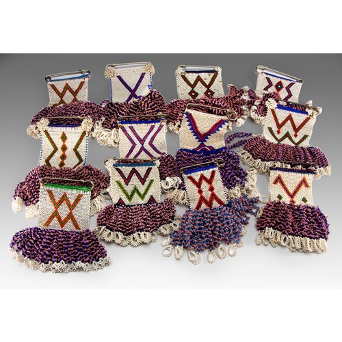 129 - A COLLECTION OF TWELVE (umgxaiso) XHOSA BEADWORK PANELS, HERSHEL DISTRICT, EASTERN CAPE