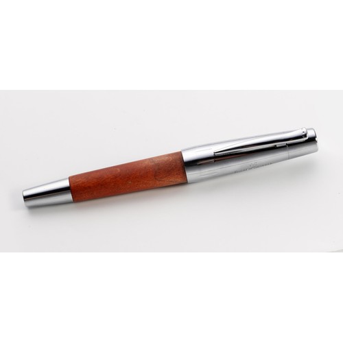 108 - A FABER CASTELL E'MOTION CHROME AND WOOD FOUNTAIN PEN