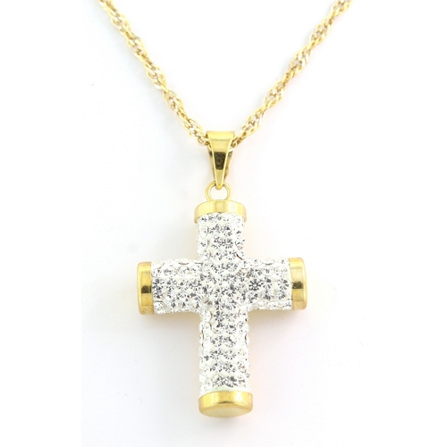 195 - A SILVER AND GOLD SWAROVSKI STYLE CROSS PENDANT