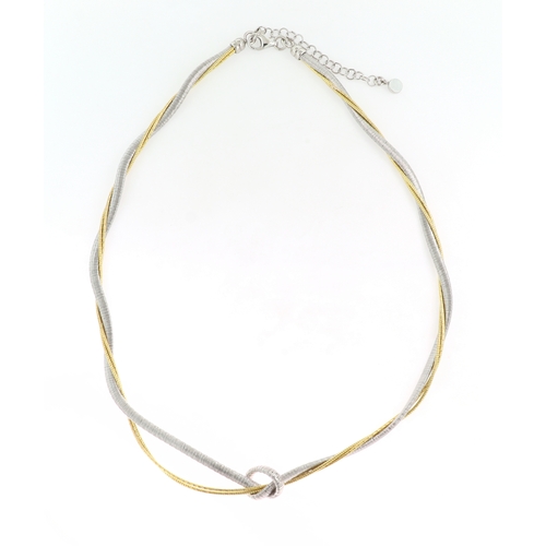 166 - A SILVER AND GOLD WIRE AND BEAD NECKLACE