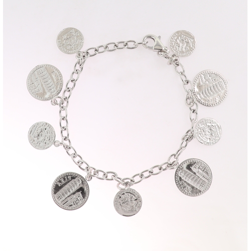 175 - A SILVER COIN BRACELET