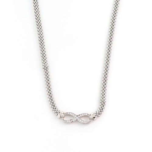 156 - A SILVER SWAROVSKI STYLE INFINITY NECKLACE