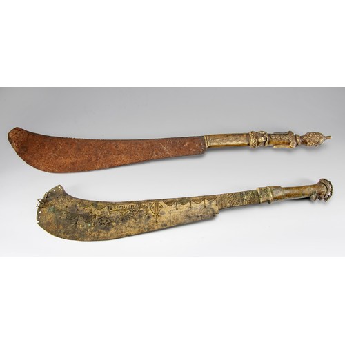 151 - TWO YORUBA BRASS CEREMONIAL SWORDS, NIGERIA, EARLY to MID 20th CENTURY (2)