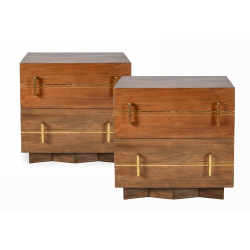20 - A PAIR OF YELLOWWOOD AND BRASS-INLAID BEDSIDE PEDESTALS