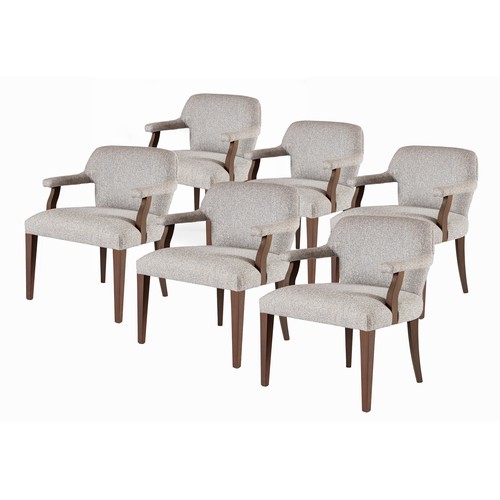 31 - A SET OF SIX MAHOGANY AND UPHOLSTERED DINING ARMCHAIRS