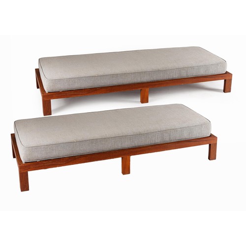 78 - A PAIR OF MEDIUM IROKO OUTDOOR DAY BEDS