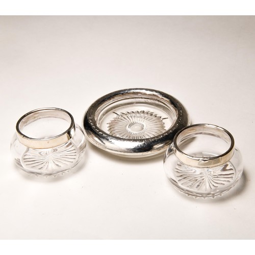 287 - THREE SILVER-MOUNTED GLASS CONTAINERS, LONDON, VARIOUS MAKERS AND DATES