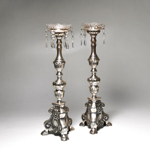 307 - A PAIR OF PEWTER CANDLESTICKS, MODERN