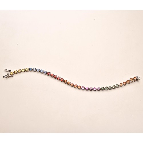 180 - A SAPPHIRE RAINBOW TENNIS BRACELET, 15 CARATS