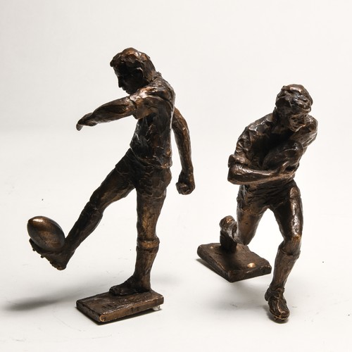 79 - A PAIR OF BRONZE RUGBY PLAYERS, UNKNOWN ARTIST