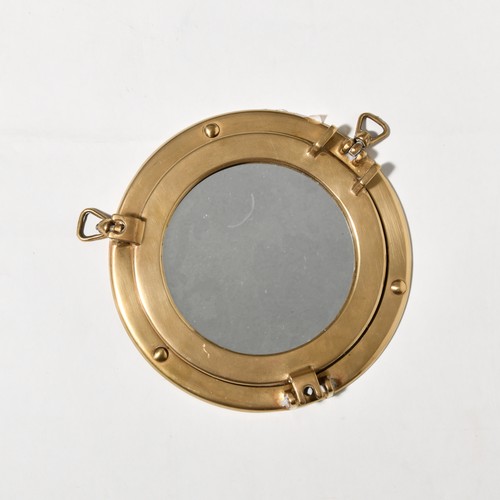 366 - A BRASS SHIPS PORTHOLE TABLE MIRROR